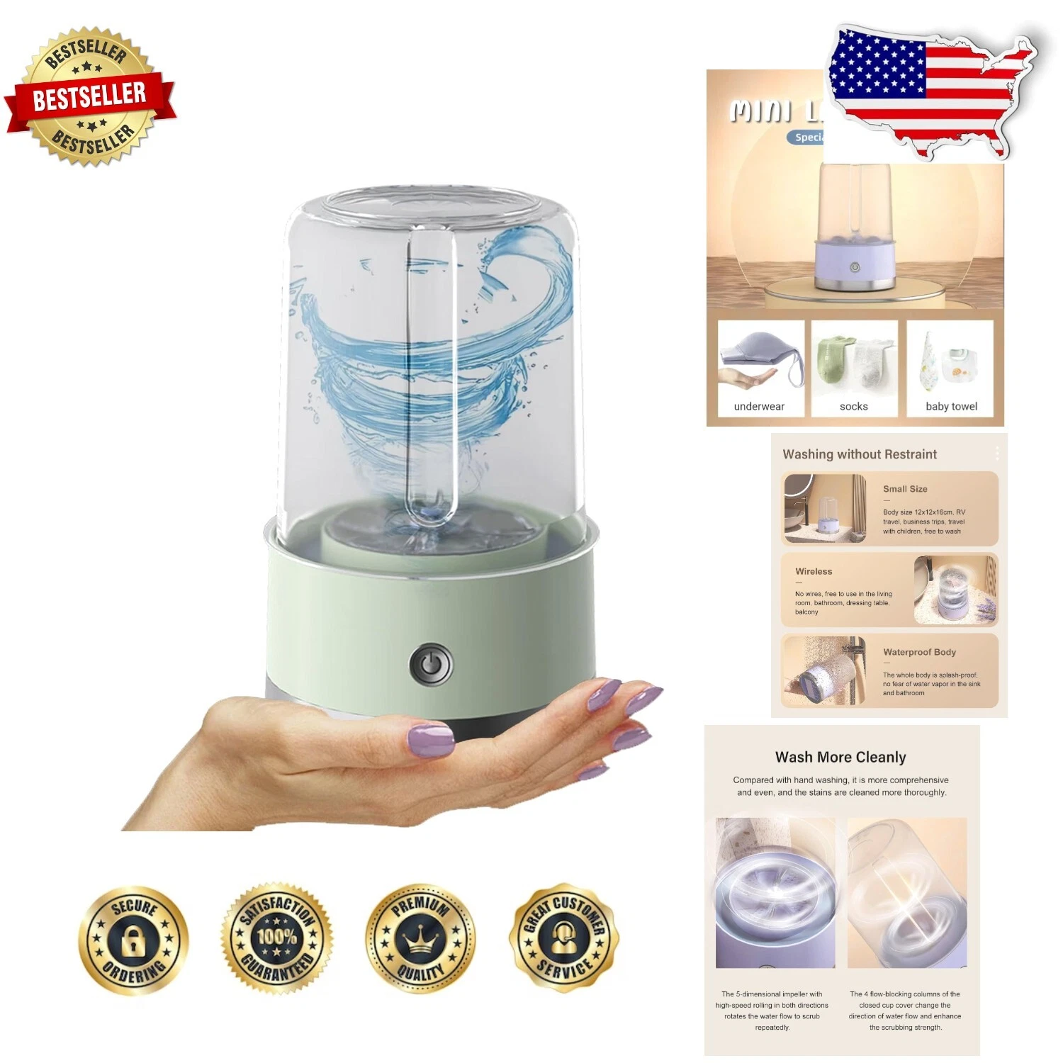 Touch Control Mini Washer - Wireless 1L Capacity f